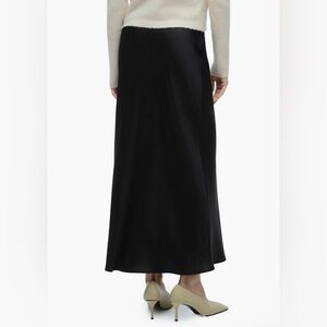 MANGO-MNG Black Satin Midi Skirt (Size S)